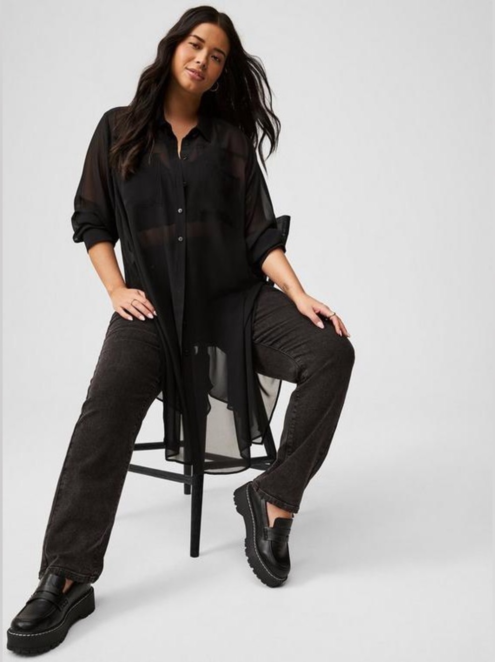 Torrid Sheer Long Sleeve Tunic Shirt - Picture 3 of 9
